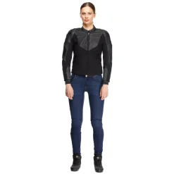 IPERATTIVA - GIACCA MOTO IN PELLE E TESSUTO DONNA