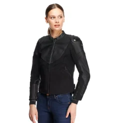 IPERATTIVA - GIACCA MOTO IN PELLE E TESSUTO DONNA